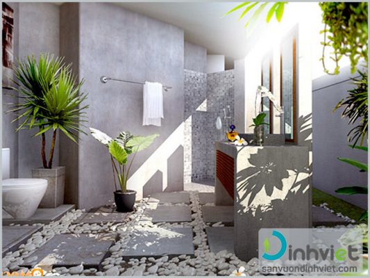 Sân vườn đẹp trên sân thượng nhà biệt thự