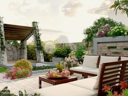 Thiết kế sân vườn đẹp hồ nước