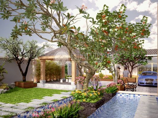 Thiết kế sân vườn sau nhà biệt thự