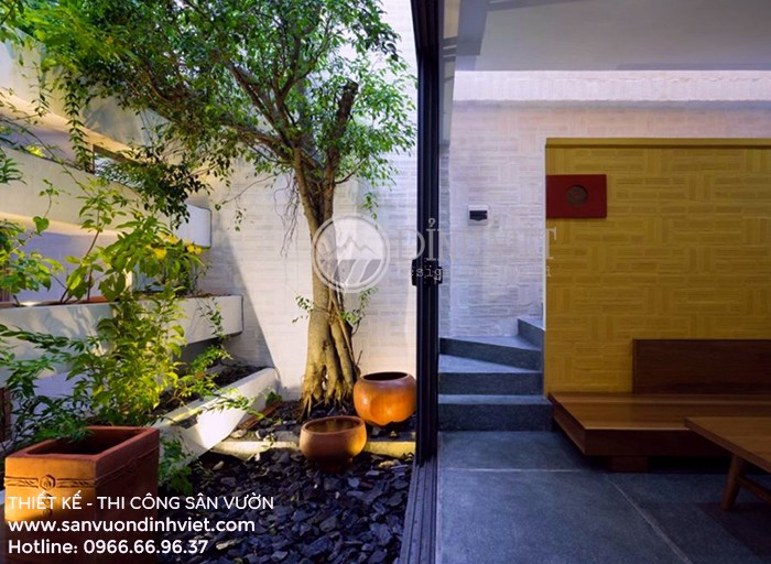Tiểu cảnh gầm cầu thang nhà ống hiện đại đẹp Tiểu cảnh giếng trời đẹp